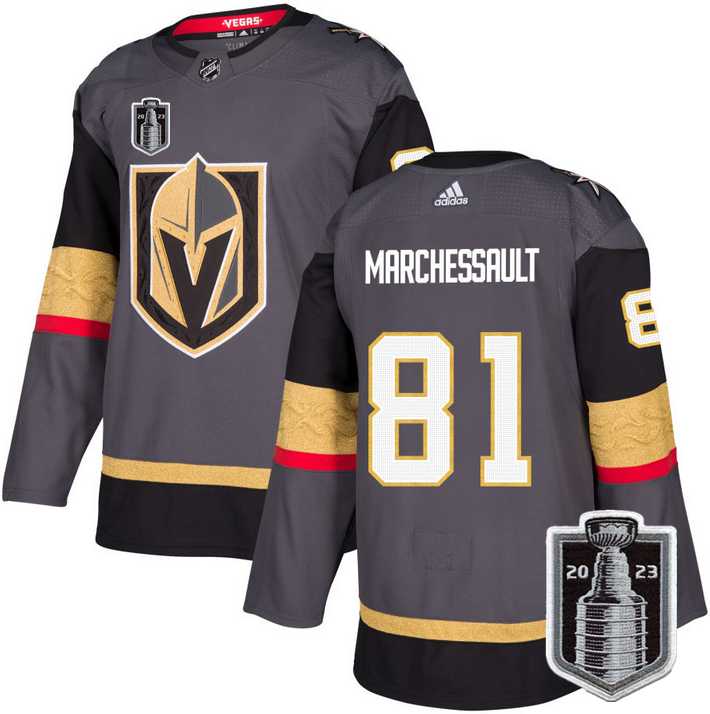 Mens Vegas Golden Knights #81 Jonathan Marchessault Gray 2023 Stanley Cup Final Stitched Jersey Dzhi->vegas golden knights->NHL Jersey